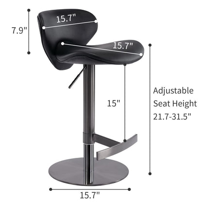 Titanium Stainless Steel Bar Stool, Swivel Adjustable Height For Kitchen Counter And Dining Room - Black