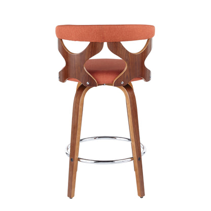 Gardenia - Mid-Century Modern Fixed Height Counter Stool With Swivel (Set of 2) - Walnut / Orange