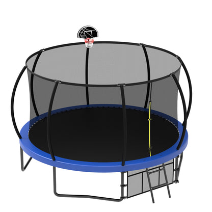 12Ft Recreational Kids Trampoline With Safety Enclosure Net & Ladder, Outdoor Recreational Trampolines - Blue