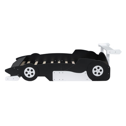 Full Size Race Car Shaped Platform Bed With Wheels - Black