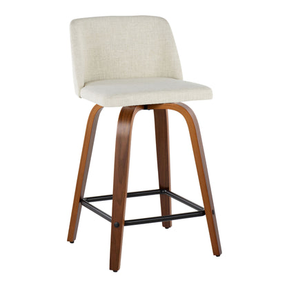Toriano - Mid-Century Modern Fixed Height Counter Stool Square Footrest (Set of 2) - Walnut / Cream