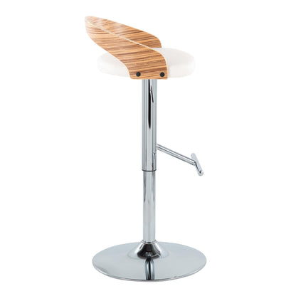 Grotto - Mid-Century Modern Adjustable Height Barstool With Swivel With Straight T Footrest (Set of 2) - Chrome / Zebra / White