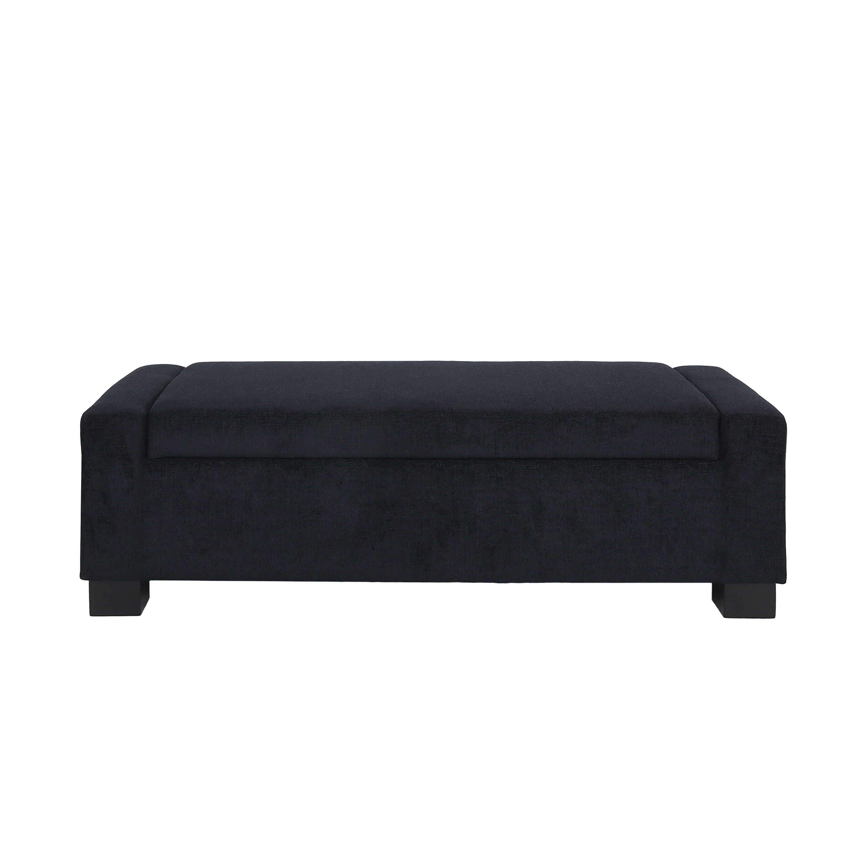 Textured Fabric Ottoman Bench With Hinged Lid - Dark Blue
