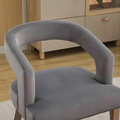 Wide Modern Barrel Open Back Upholstered Accent Chair With Weathered Solid Wood Legs Dining Chairs For Dining Room, Club, Kitchen - Gray