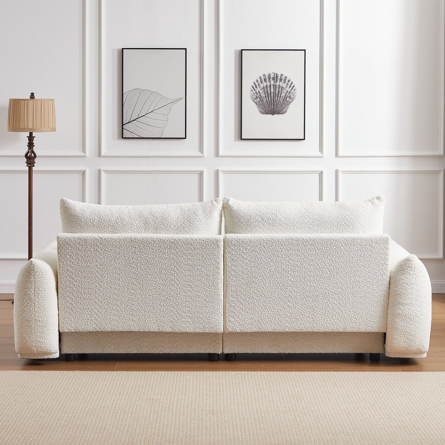 Lamb's Wool 2 Seater Cushion Sofa Comfortable Sofa For Living Room Bedroom And Other Casual Spaces Lamb's Wool Sofa With 2 Cushions And 2 Ball Pillows - White