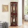 Corner Curio Cabinet With Lights, Adjustable Tempered Glass Shelves, Mirrored Back, Display Cabinet (E26 Light Bulb Not Included) - Cherry