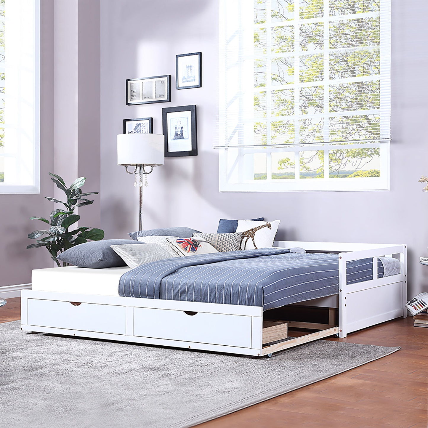 Daybed With Trundle And Two Storage Drawers, Sofa Bed For Bedroom - White
