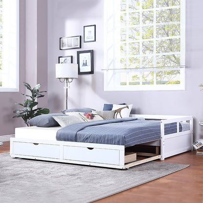 Daybed With Trundle And Two Storage Drawers, Sofa Bed For Bedroom - White