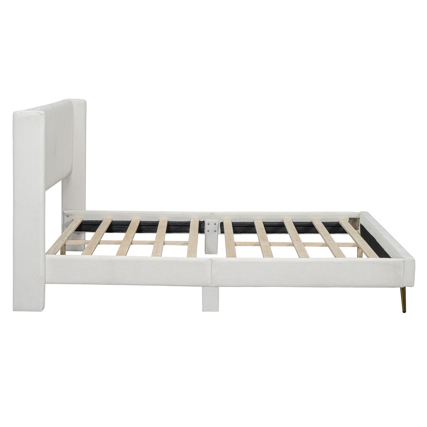 Queen Size Platform Bed With Legs, Frame And Tufted Headboard - Beige