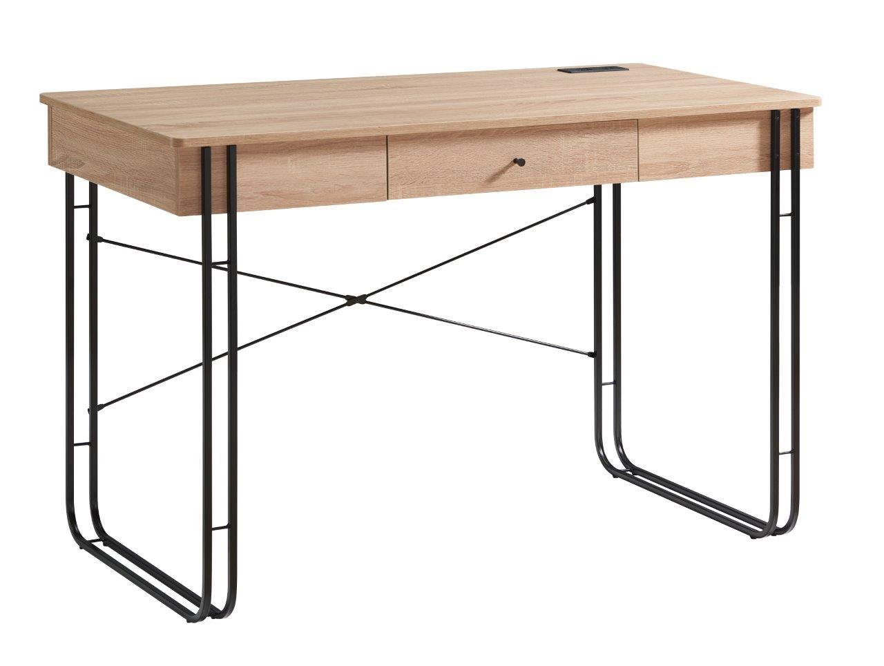 Computer Desk Writing Desk With One Drawer Metal Legs And USB Outlet Port - Light Brown / Black