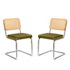 Dining Chairs, Velvet Rattan Side Accent Chairs With Chrome Legs, Modern Mid - Century Breuer Designed Chairs, Upholstered Dining Living Room Kitchen Chairs (Set of 2) - Olive Green