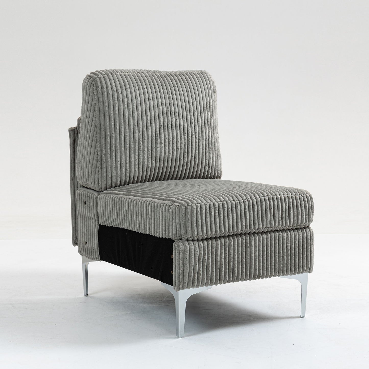 Modular Sectional Sofa Armless Seat Module, Corduroy Sectional Couch, Single Couch Modular Armless Accent Chair With Back Cushion - Gray