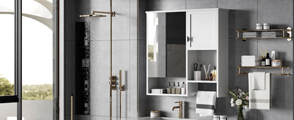 Modern Wall Mounted Bathroom Medicine Cabinet, Bathroom Wall Storage Cabinet With Mirror, Over The Toilet Space Saver Cabinet With Towels Bar - White