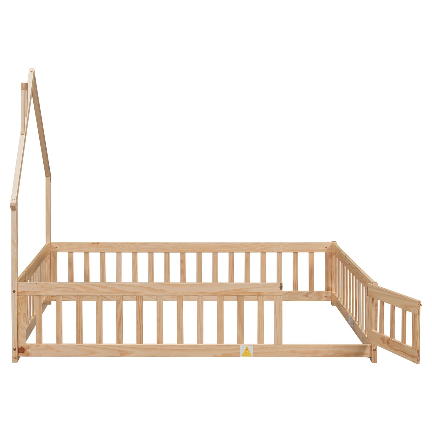 Full House-Shaped Headboard Floor Bed With Fence - Natural