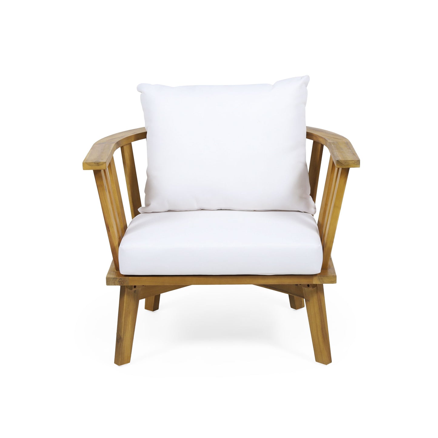 4 Pieces Acacia Wood Patio Furniture Set, Outdoor Furniture With Coffee Table, Patio Conversation Set Deep Seating With Soft Cushion, Porch Chairs For Backyard Porch Balcony - Teak / White