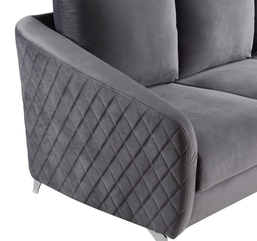 Sofia - Velvet Fabric Sofa, Loveseat, Chair Living Room (Set of 3) - Gray