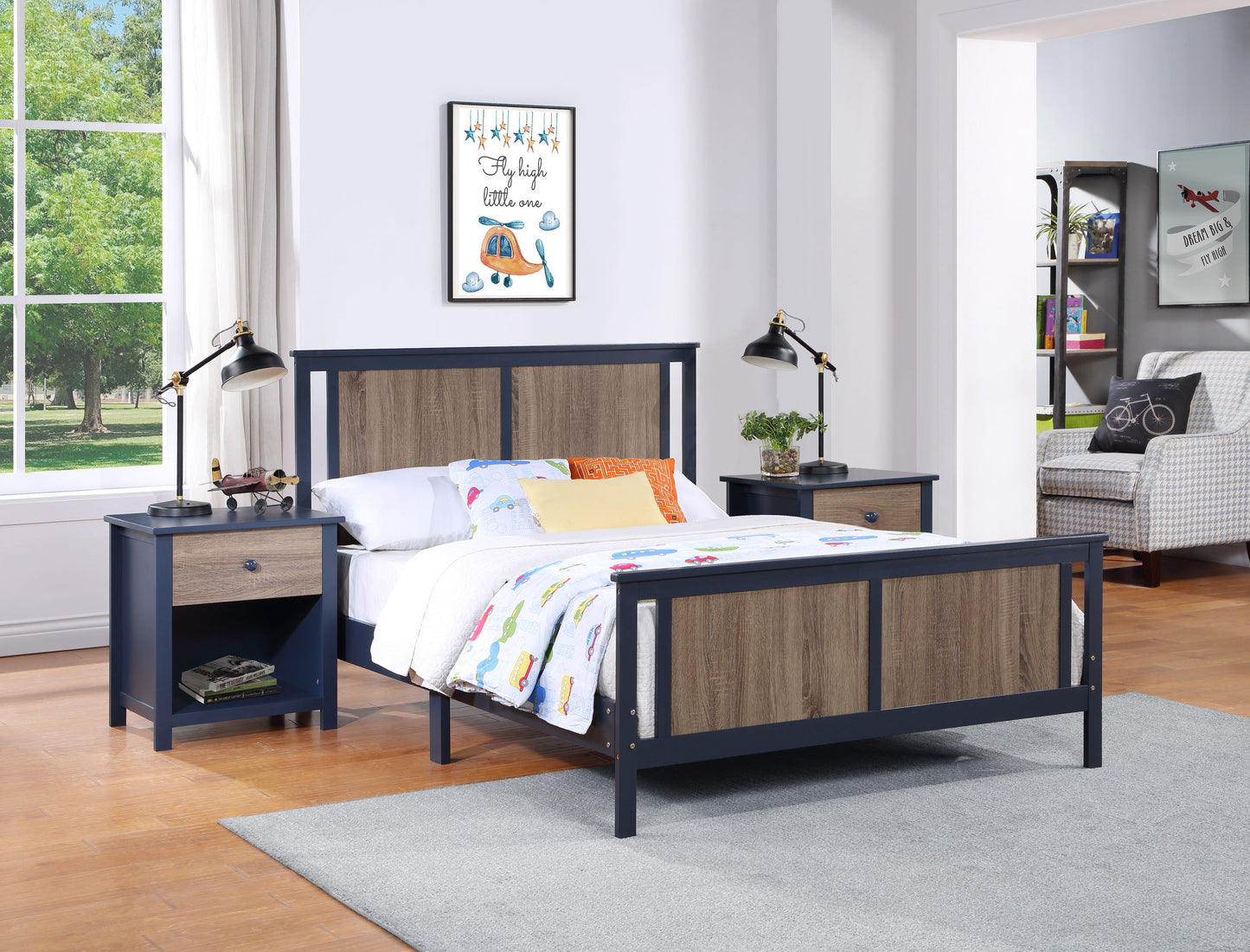 Connelly - Full Bed - Midnight Blue / Vintage Walnut