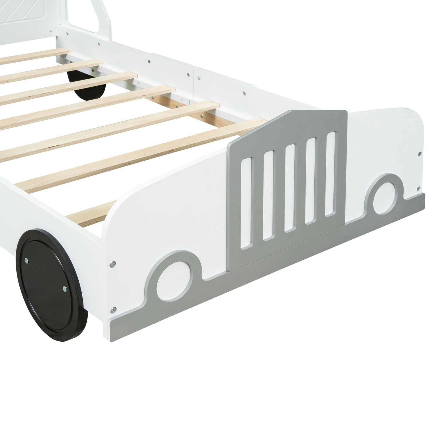 Twin Size Car Shaped Platform Bed With Wheels - White