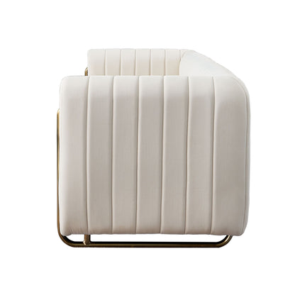 Contemporary Velvet Sofa Couch For Living Room - Beige
