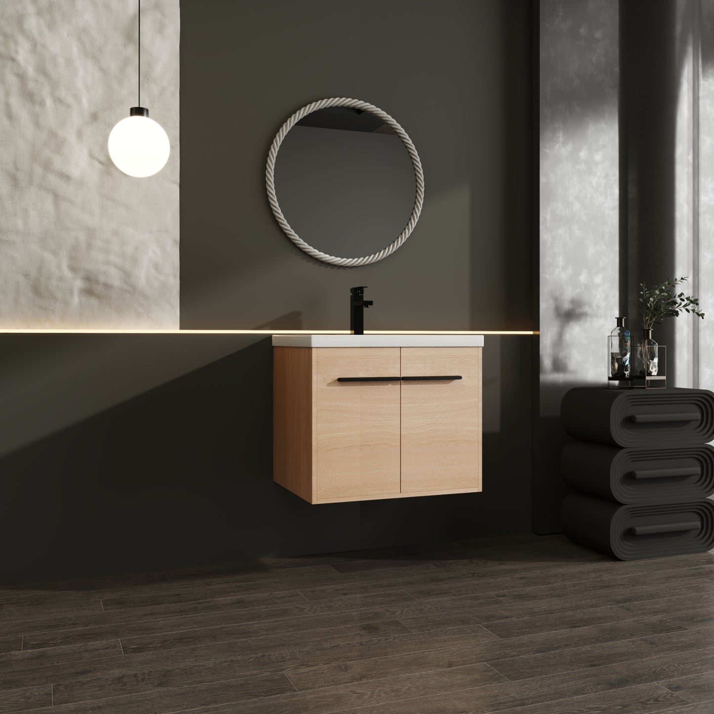 Bathroom Vanity Set With Resin Countertop Sink, 2 Doors - Oak