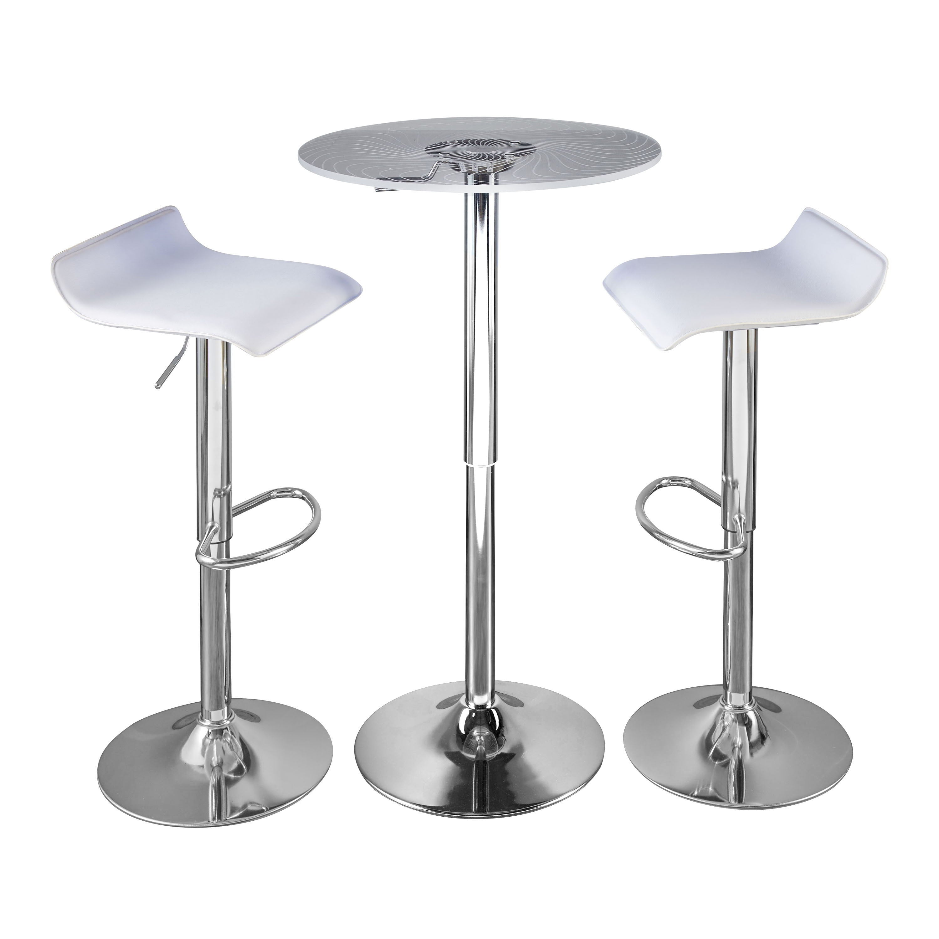Spyra Ale - 3 Piece Contemporary Adjustable Bar With Light Up Set - Chrome / Clear / White