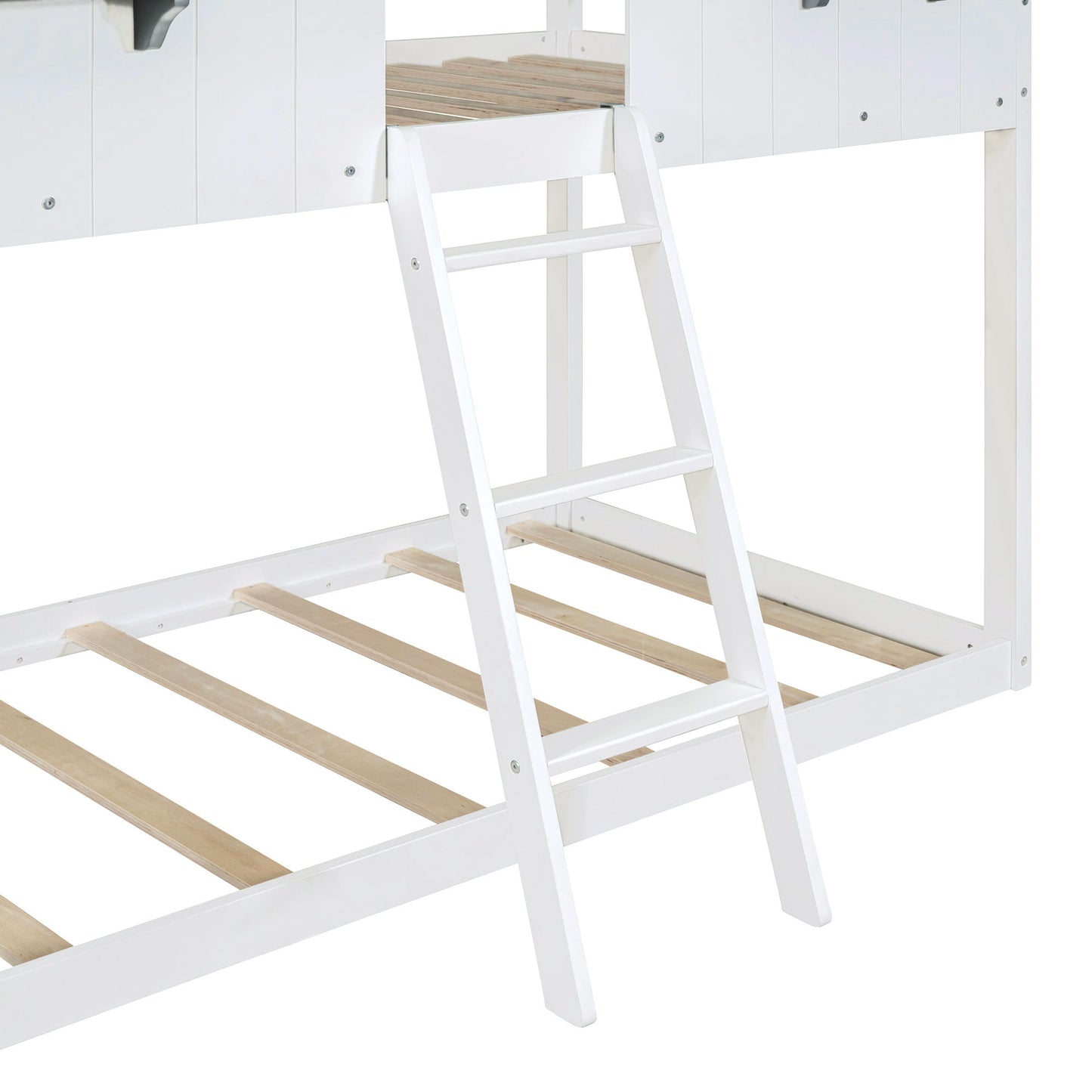 Twin Over Twin Bunk Bed Bed With Roof, Window, Guardrail, Ladder - White
