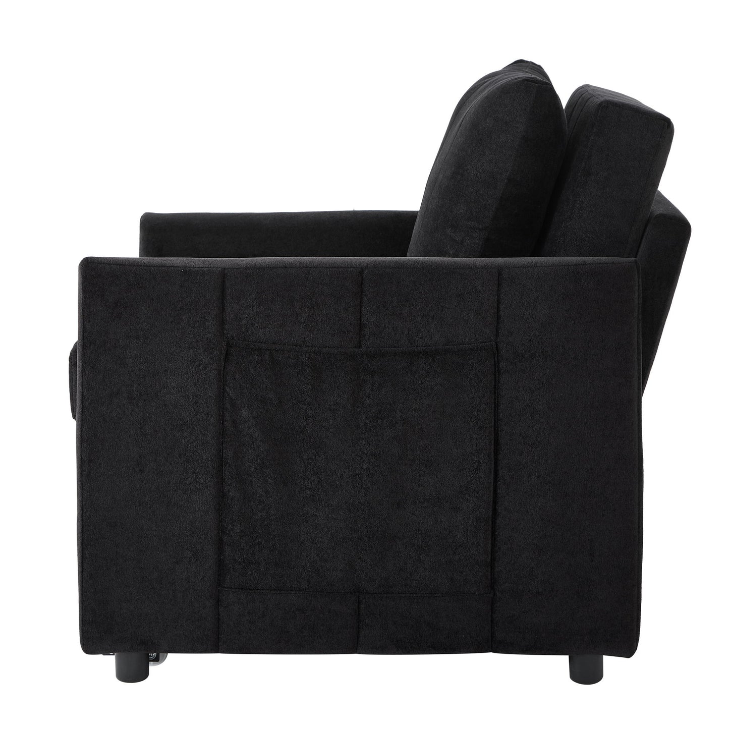 Upholstered Convertible Sleeper Sofa With 5 Position Backrest, Side Pockets, Storage - Black