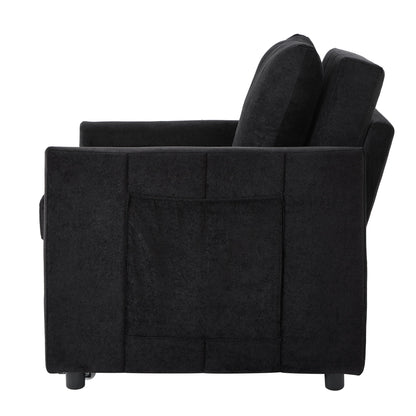 Upholstered Convertible Sleeper Sofa With 5 Position Backrest, Side Pockets, Storage - Black