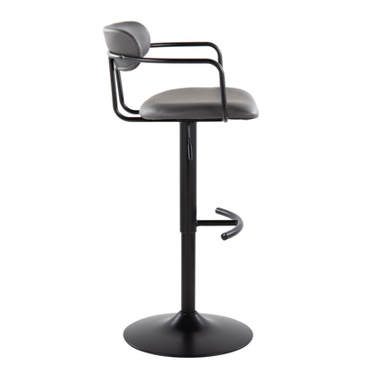 Demi - Contemporary Adjustable Height Barstool With Swivel With Rounded T Footrest (Set of 2) - Black / Gray