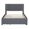 Full Size Upholstered Platform Bed With 2 Drawers And 1 Twin Size Trundle, Classic Headboard Design - Gray