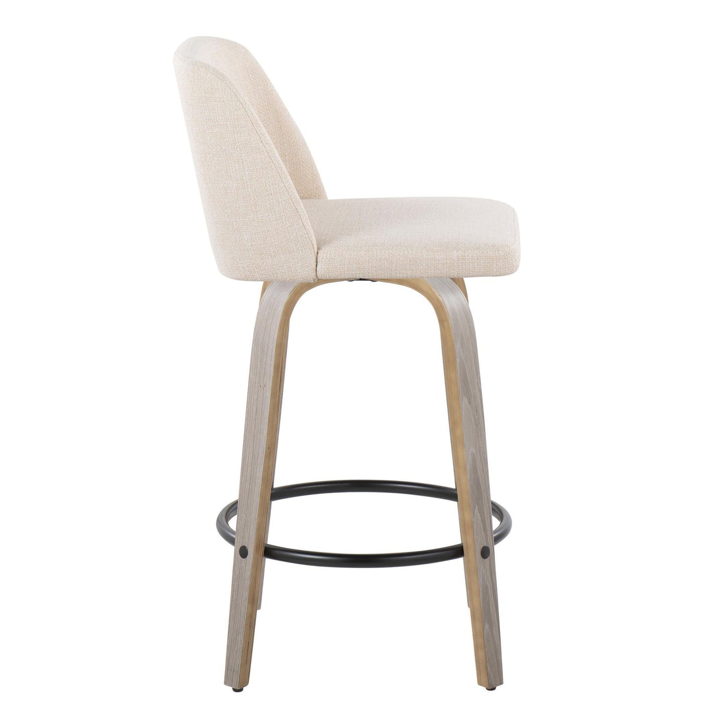 Toriano - Contemporary Fixed Height Counter Stool With Swivel And Round Footrest (Set of 2) - Light Gray / Cream