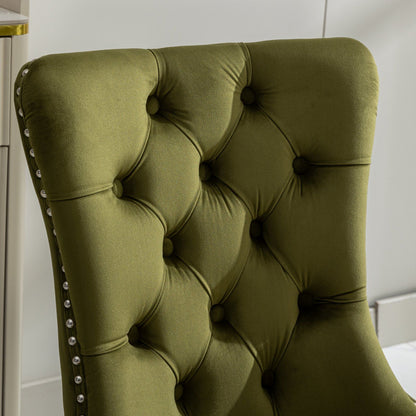 Nikki - Modern, High-End Tufted Solid Wood Contemporary Velvet Upholstered Dining Chair With Chrome Stainless Steel Plating Legs, Nailhead Trim (Set of 2) - Olive Green / Chrome