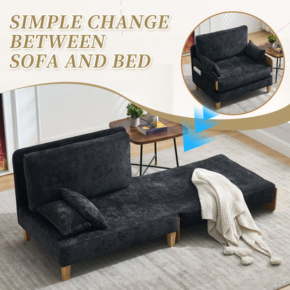 Mid Century Modern Foldable Sofa Bed Recliner, 3 - 1 Convertible Sleeper With 3 Pillows For Small Spaces - Black
