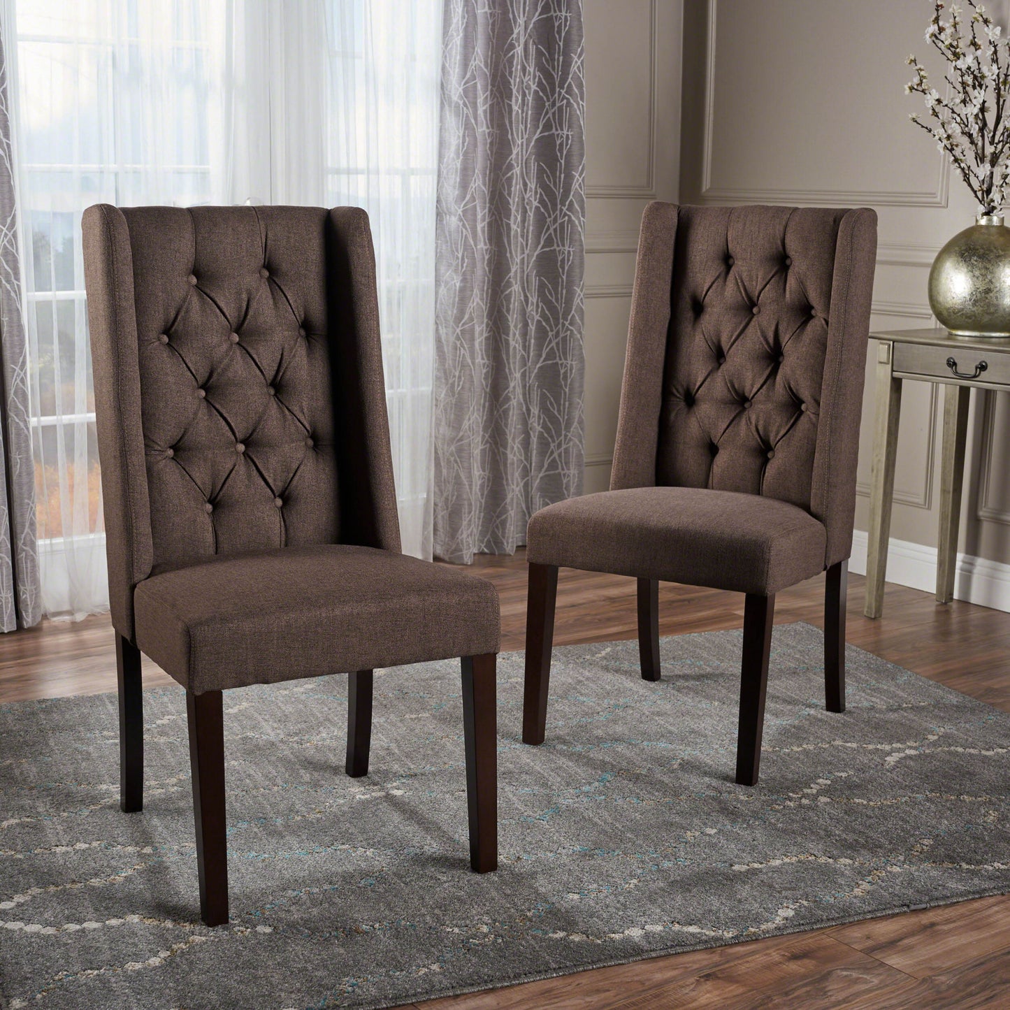Elegant Tufted Dining Chair (Set of 2) With High Backrest - Dark Brown