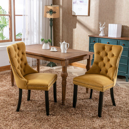 Nikki - Modern, High-End Tufted Solid Wood Contemporary Velvet Upholstered Dining Chair With Wood Legs Nailhead Trim (Set of 2) - Gold