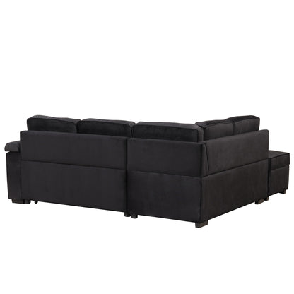 Sleeper Sofa Bed, 2 In 1 Pull Out Sofa Bed L-Shape Couch With Storage Ottoman For Living Room, Bedroom Couch And Small Apartment - Black