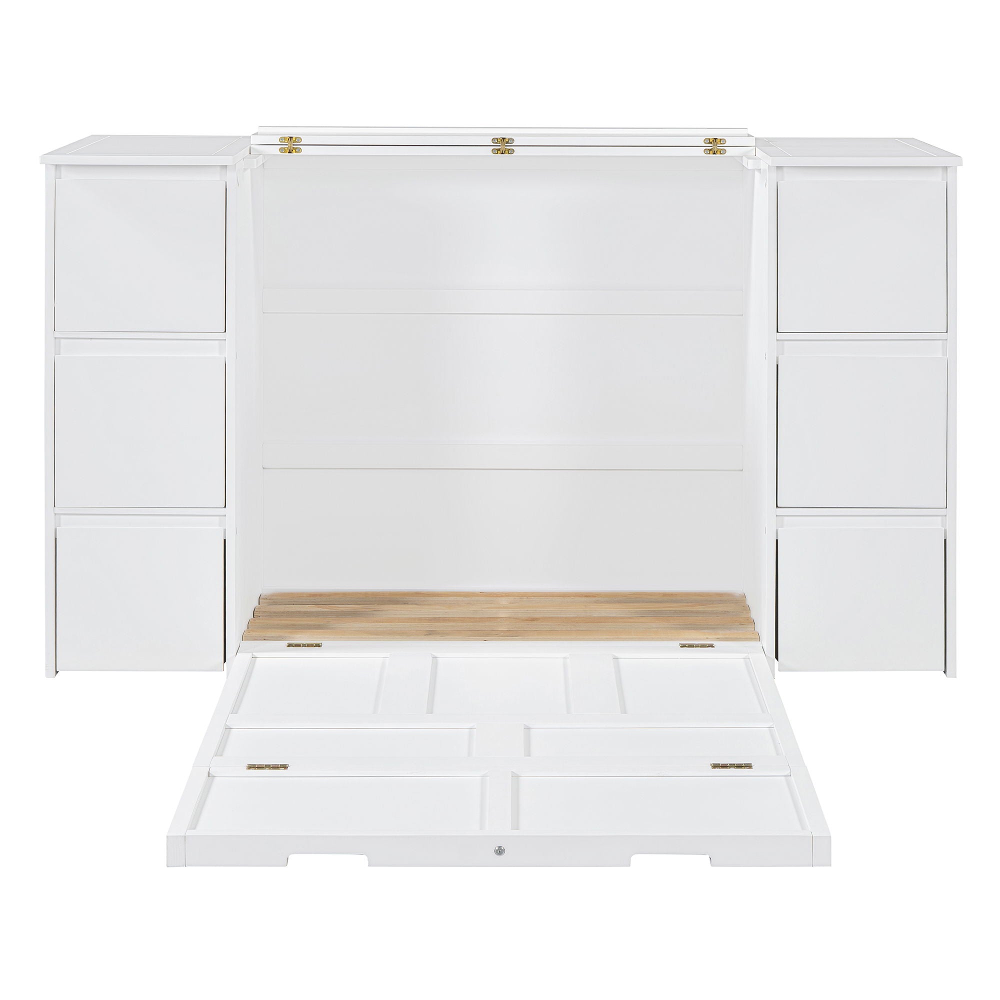 Twin Size Murphy Bed With Drawers, Cabinets, And USB Ports - White
