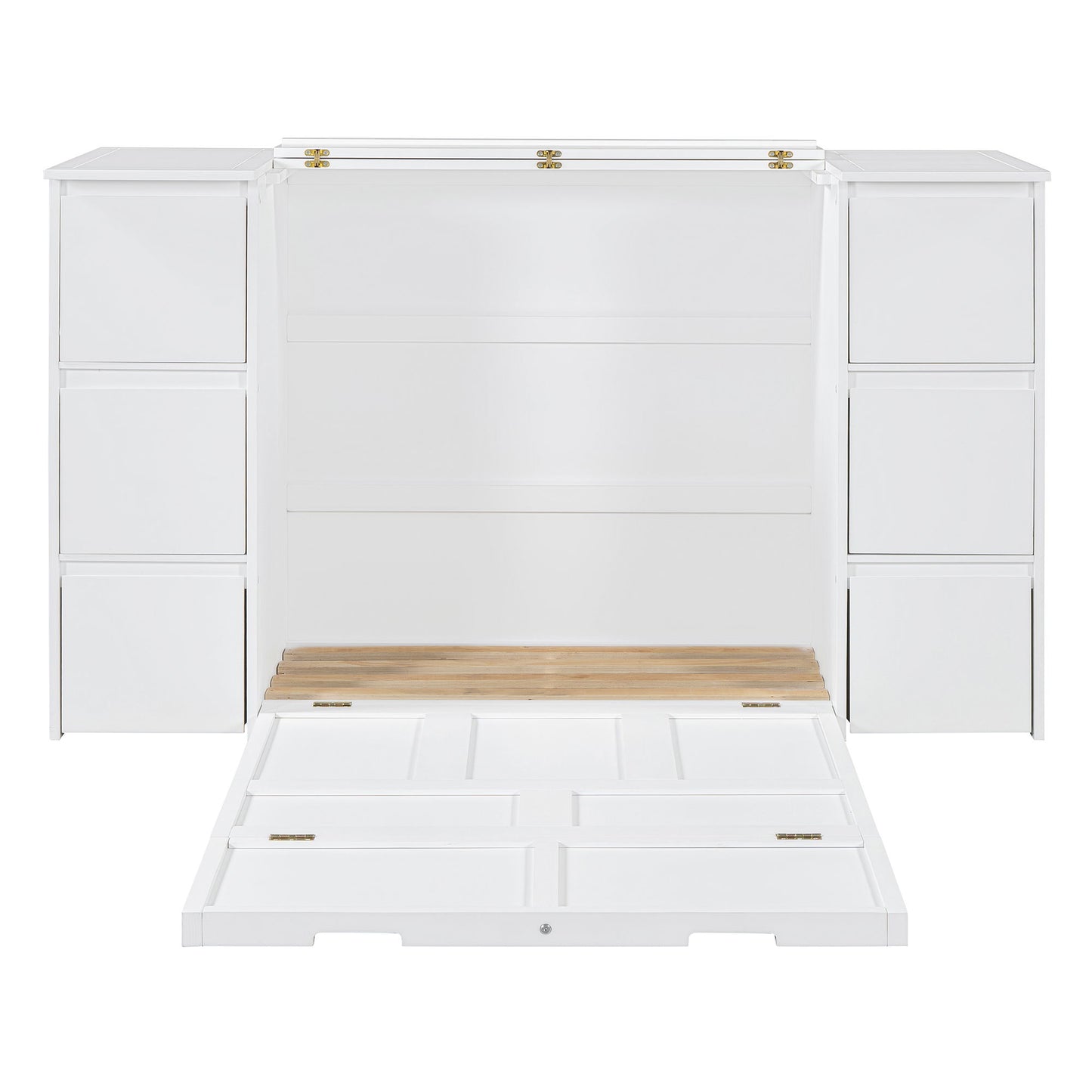 Twin Size Murphy Bed With Drawers, Cabinets, And USB Ports - White