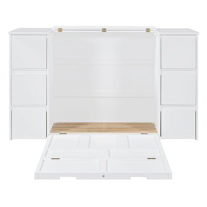 Twin Size Murphy Bed With Drawers, Cabinets, And USB Ports - White