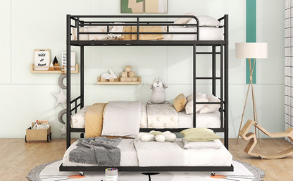 Full Over Full Metal Bunk Bed With Trundle - Black