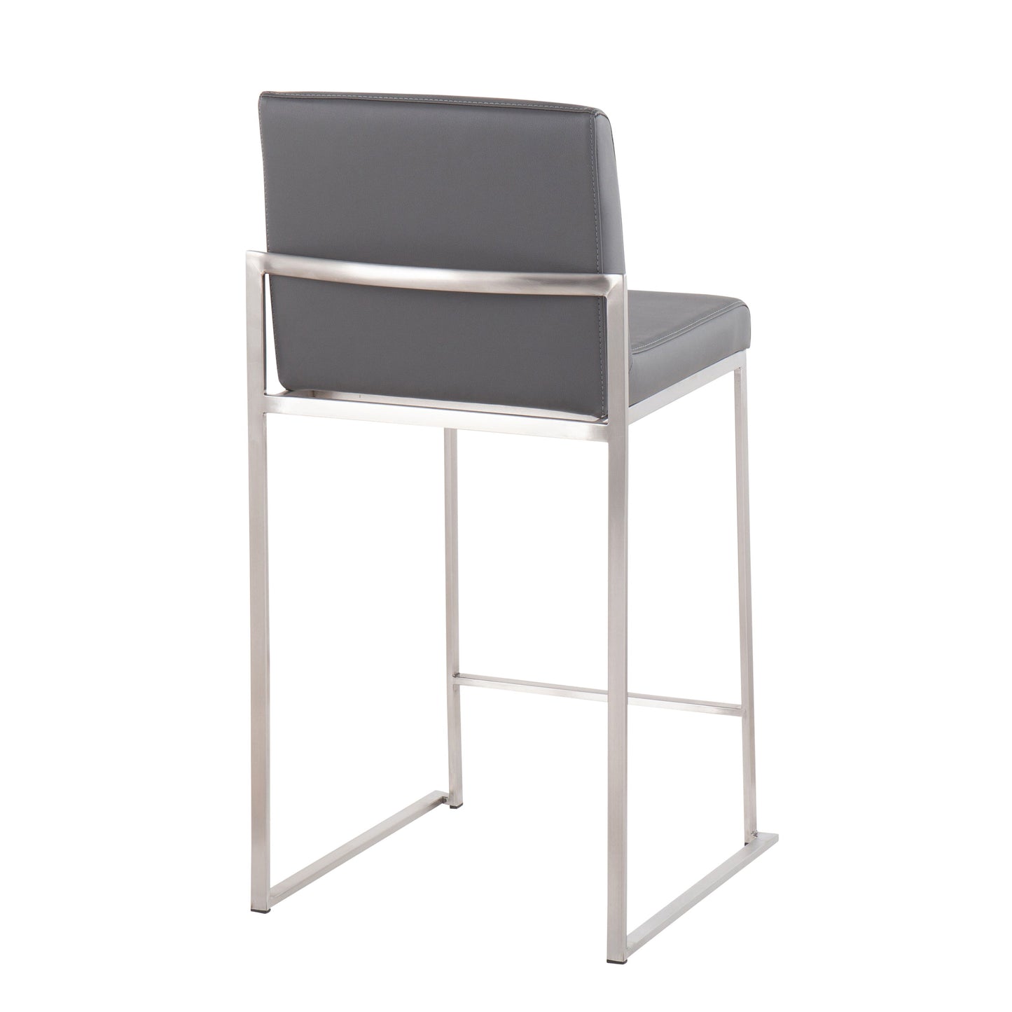 Fuji - Contemporary High Back Counter Stool (Set of 3) - Gray - Faux Leather