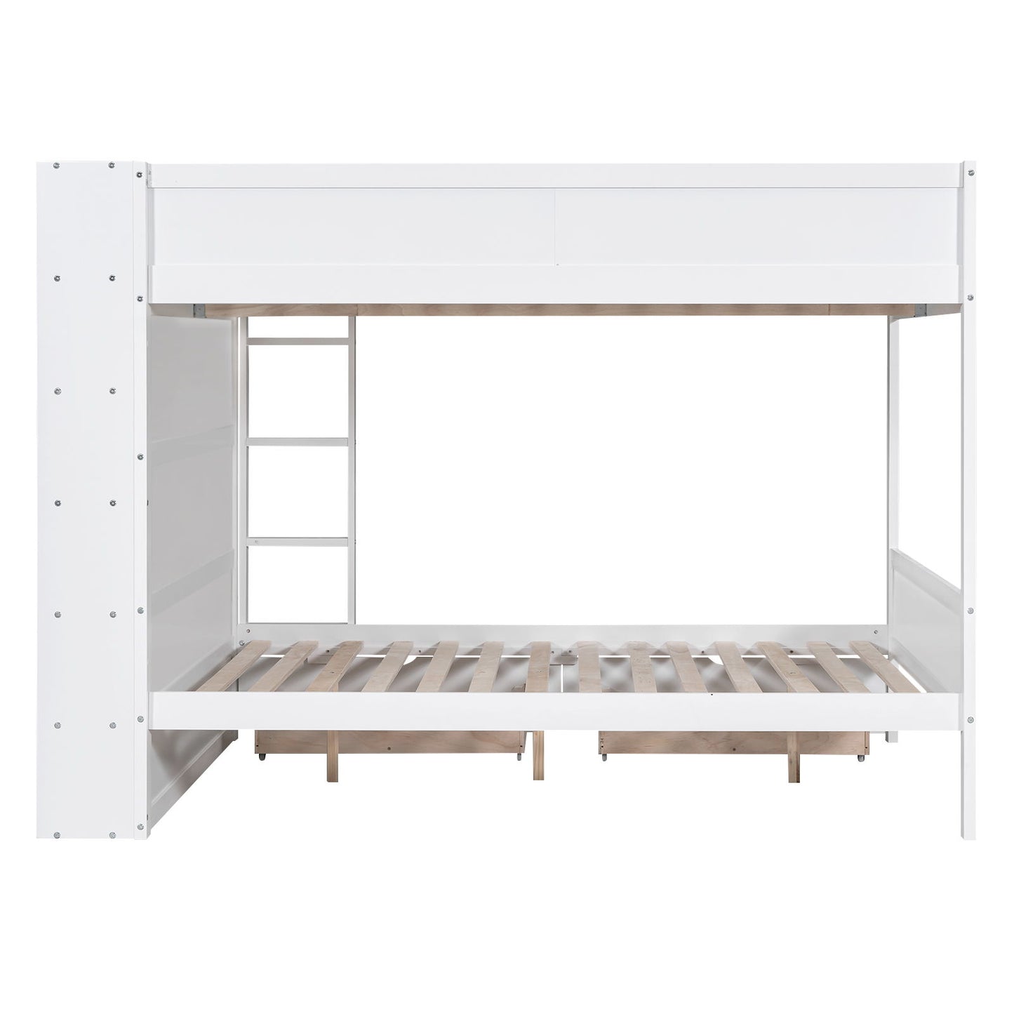 Full Over Full Bunk Bed With 2 Drawers And Multi-Layer Cabinet - White