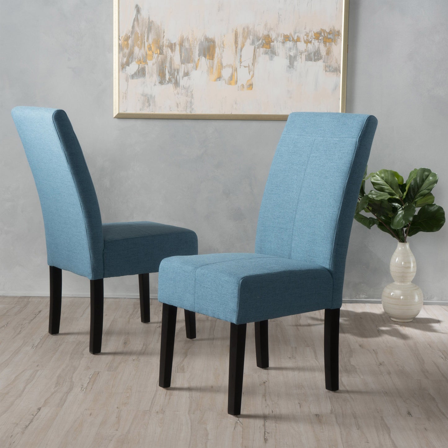 Pertica - Dining Chair, Upholstered Armless Chairs (Set of 2) - Blue