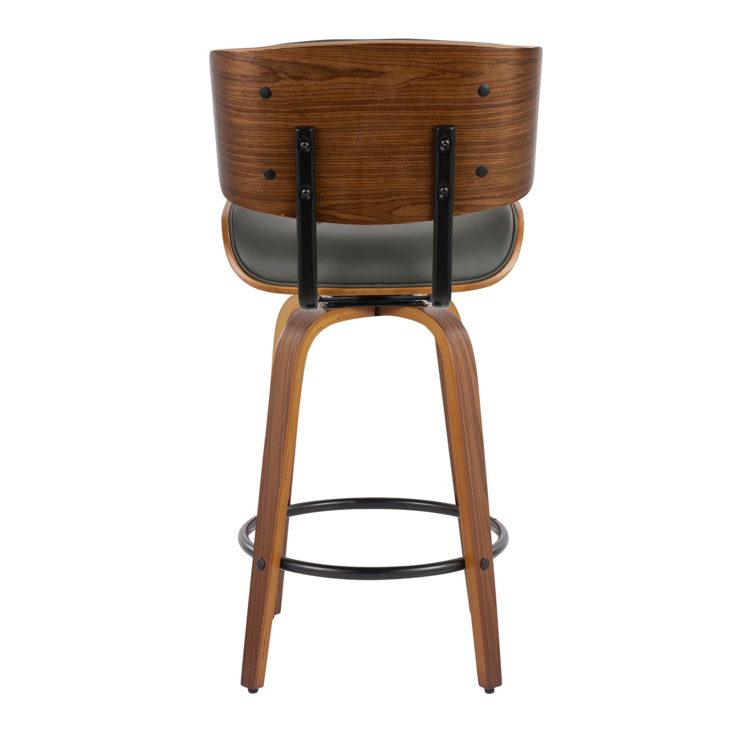 Lombardi - Mid-Century Modern Fixed Height Counter Stool With Swivel With Round Footrest (Set of 2) - Walnut / Gray