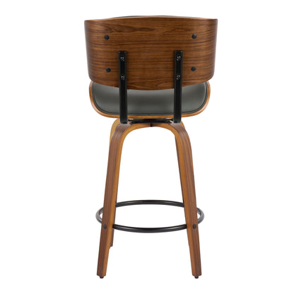 Lombardi - Mid-Century Modern Fixed Height Counter Stool With Swivel With Round Footrest (Set of 2) - Walnut / Gray