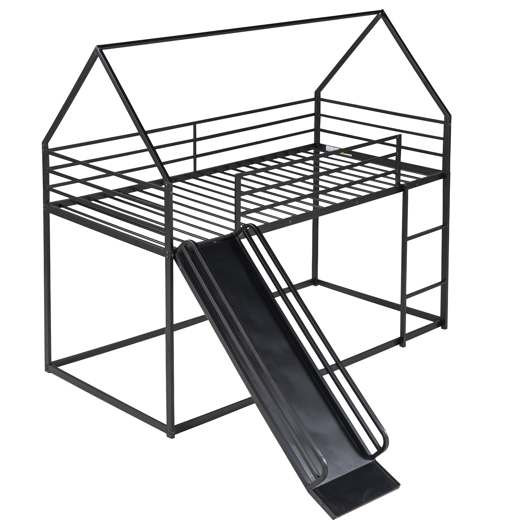 Twin Over Twin House Bunk Bed With Ladder And Slide - Black