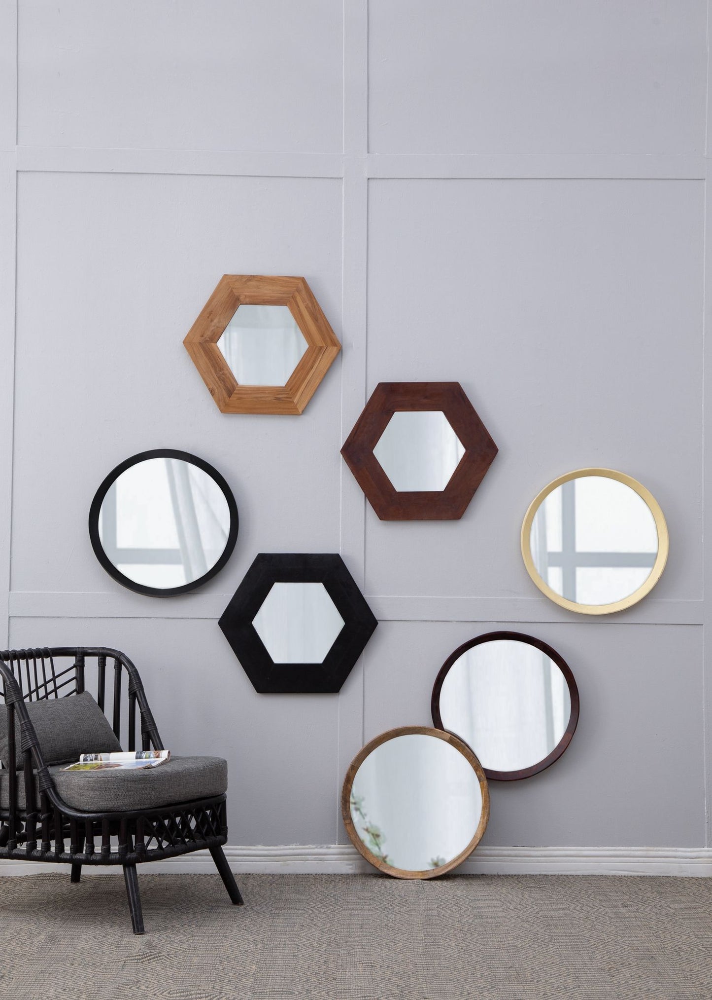 Transitional Decor Style Mango Wood Wall Mirror Wall Decor With Frame Of Solid Mango Wood For Bathroom, Entryway Console Lean Against Wall - Cream