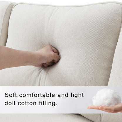 Upholstered Sofa With Console, 2 Cupholders And 2 USB Ports Wired Or Wirelessly Charged, Modern Linen Fabric Couches With 4 Pillows (4 Seat) - Beige