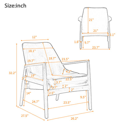 Accent Chair, Mid-Century Modern Armchair With Solid Wood Frame, Reading Leisure Chair With High Back For Living Room - Beige