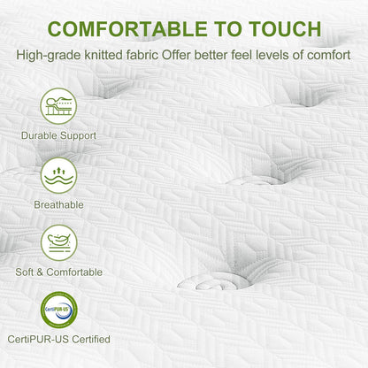 12" Full Size Hybrid Mattress With Gel Memory Foam & Pocket Springs - Green